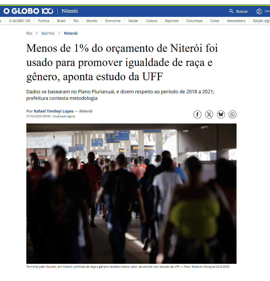 Pesquisa desenvolvida pelo Centro UFF de Desigualdades Globais é repercurtida no Jornal O&nbsp;Globo